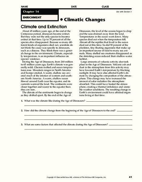 Climatic Changes Worksheet