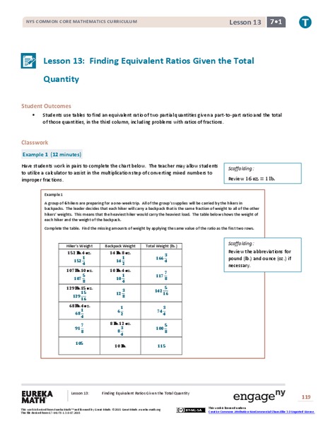 Finding Equivalent Ratios Given the Total Quantity Lesson Plan