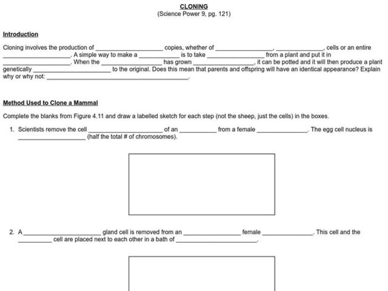 Cloning Worksheet
