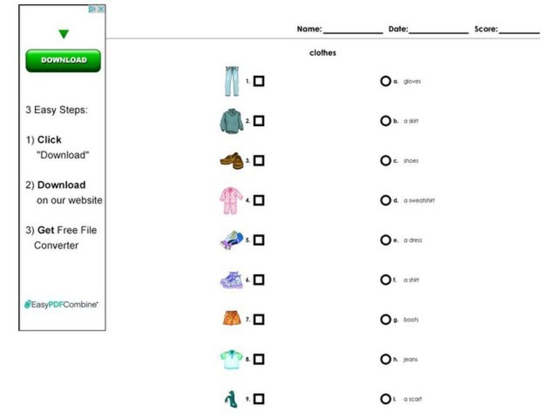 Clothes Worksheet