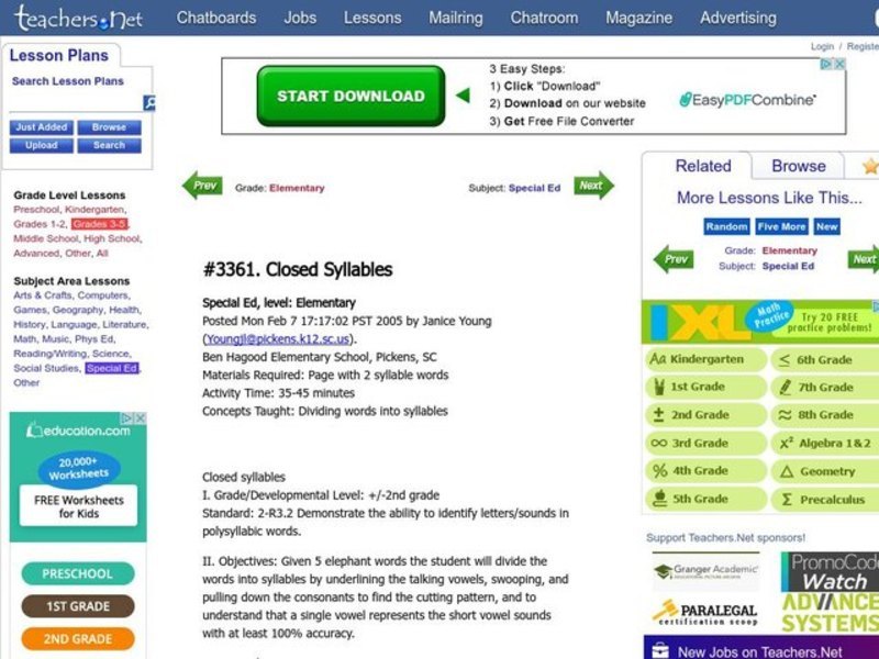 Closed Syllables Lesson Plan