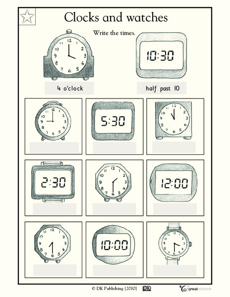 Clocks and Watches Worksheet