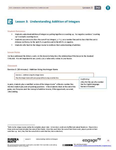Understanding Addition of Integers Lesson Plan