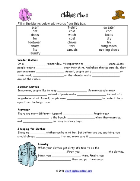 Clothes Cloze Worksheet