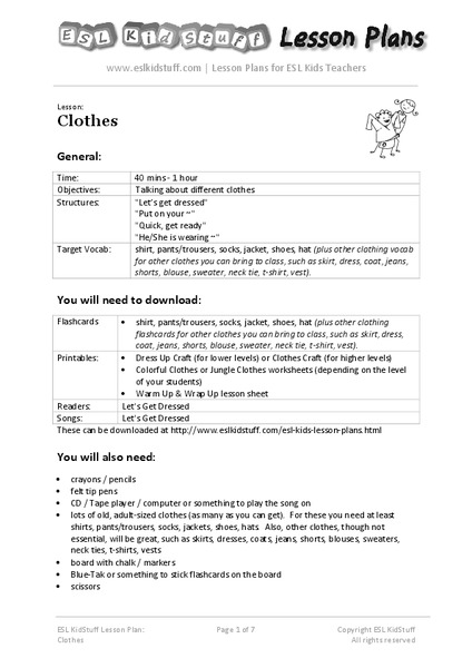 Clothes Lesson Plan