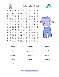 Clothes Word Search Worksheet
