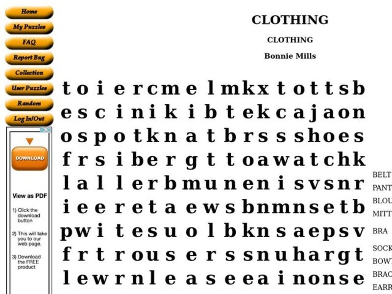 Clothing Worksheet