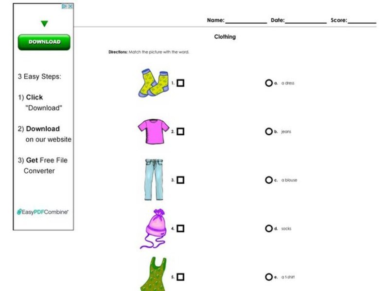 Clothing Worksheet