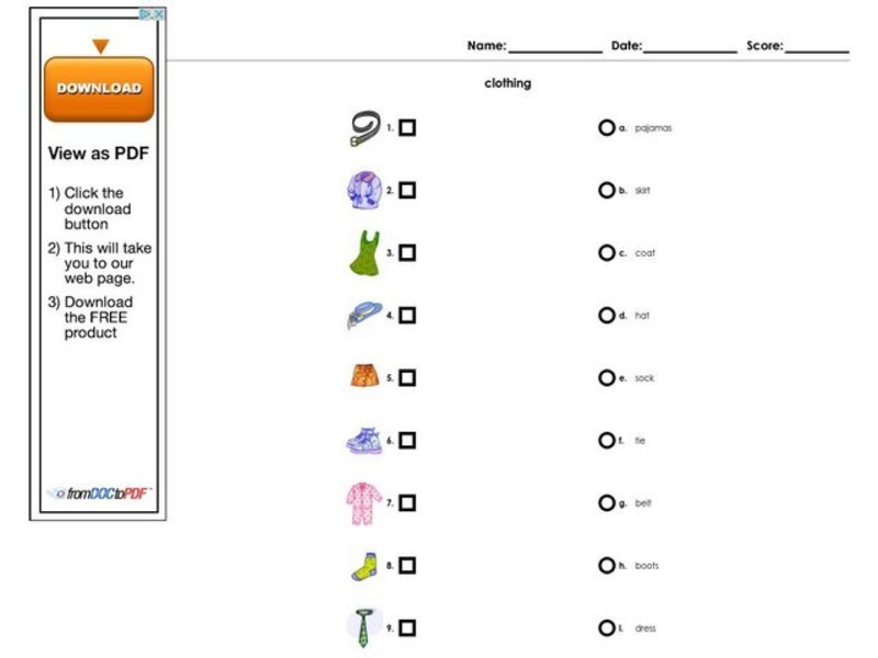 Clothing Worksheet