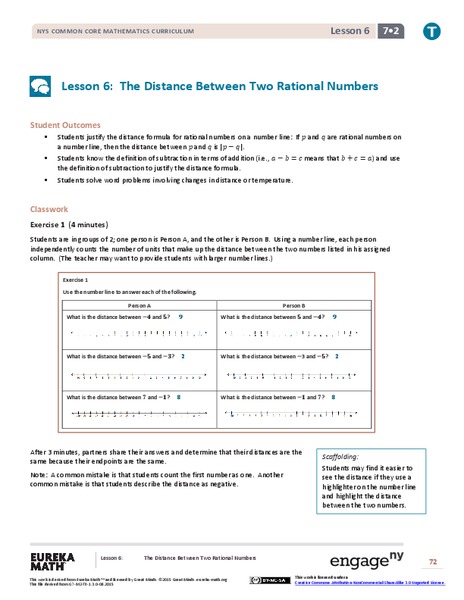 The Distance Between Two Rational Numbers Lesson Plan