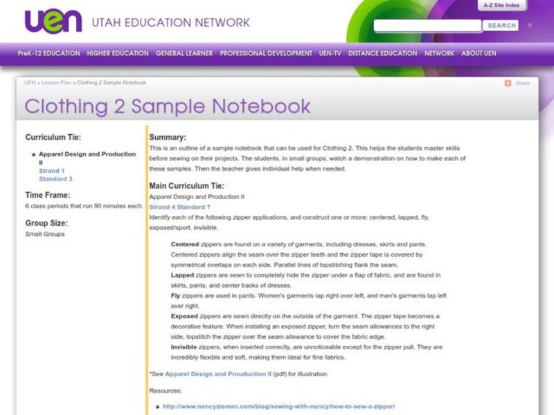Clothing 2 Sample Notebook Lesson Plan