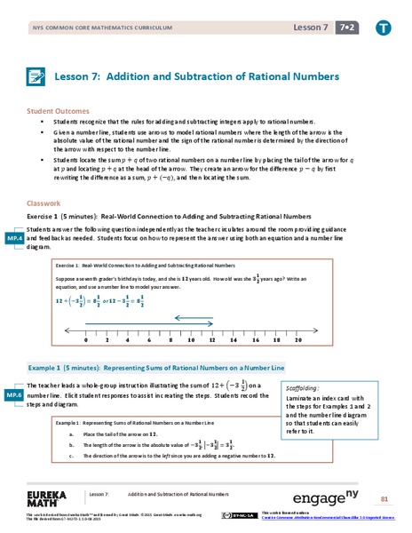 Addition and Subtraction of Rational Numbers Lesson Plan