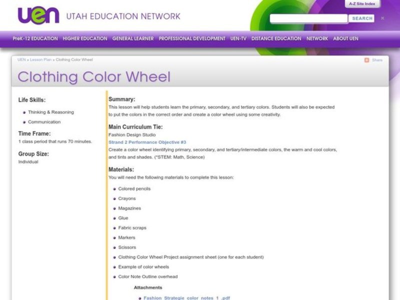 Clothing Color Wheel Lesson Plan