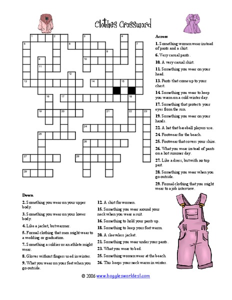 Clothing crossword Worksheet