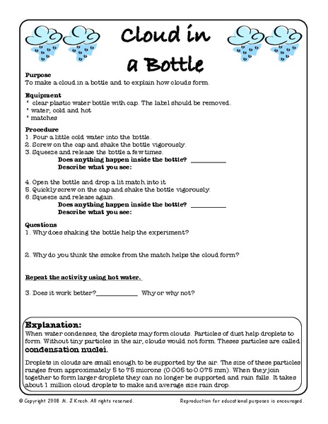 Cloud In a Bottle Worksheet