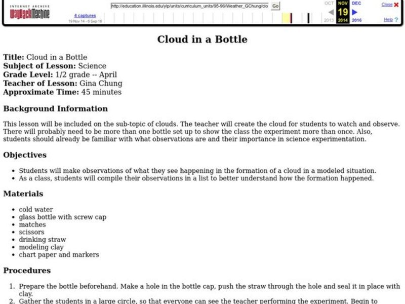 CLOUD IN A BOTTLE Lesson Plan