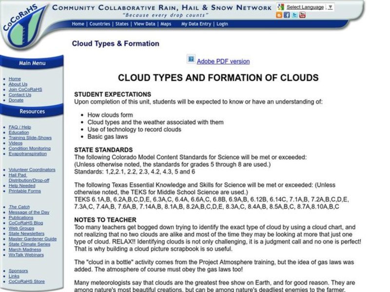 Cloud Types and Formation of Clouds Lesson Plan