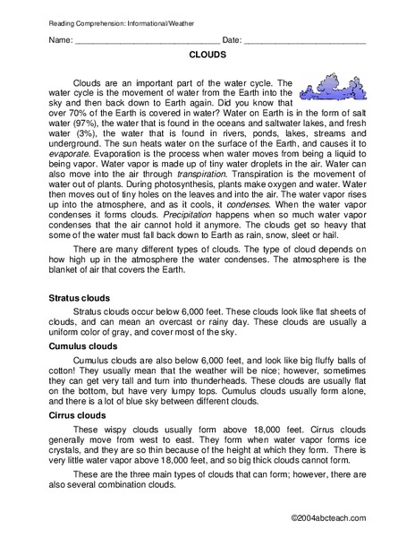 Clouds Worksheet