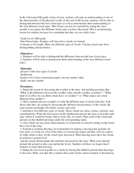 Clouds Lesson Plan