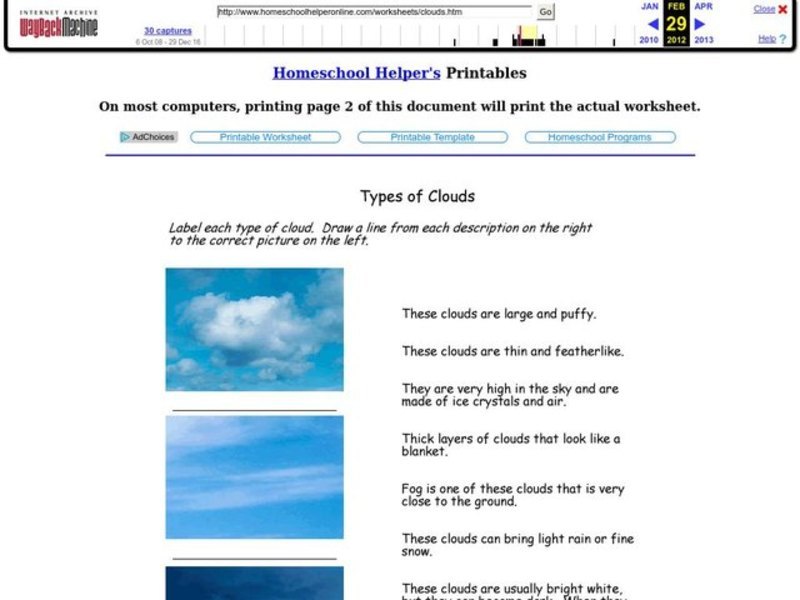 Clouds Worksheet