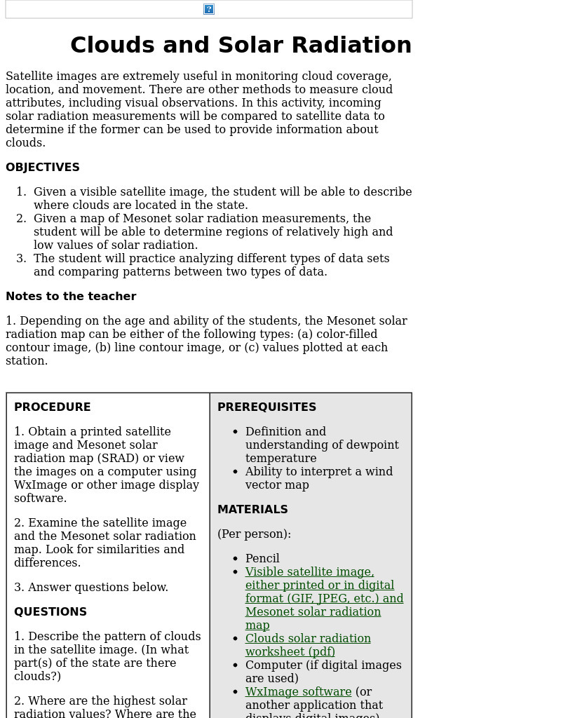 Clouds and Solar Radiation Lesson Plan