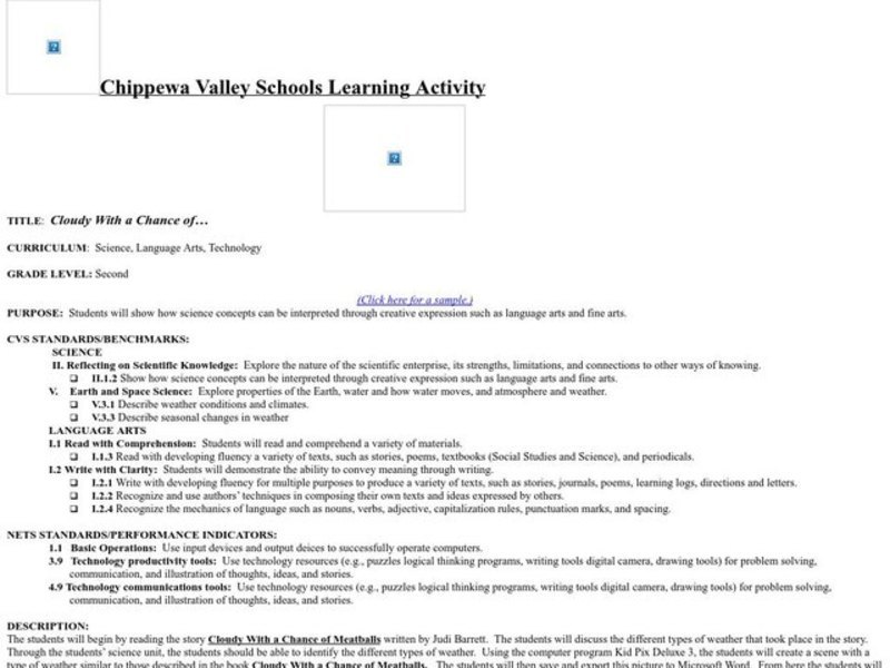 Cloudy With a Chance of... Lesson Plan