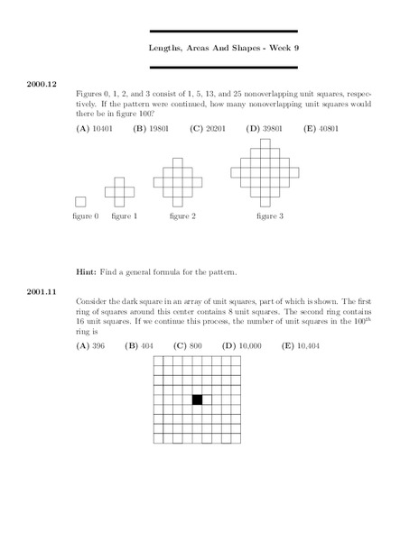 Lengths, Areas and Shapes - Week 9 Worksheet