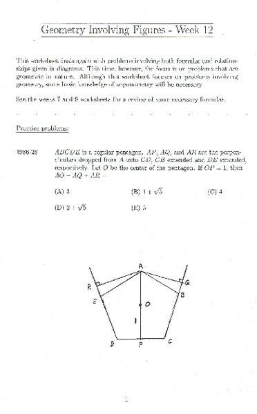 Geometry Involving Figures - Week 12 (Ratio and Surface Area) Worksheet