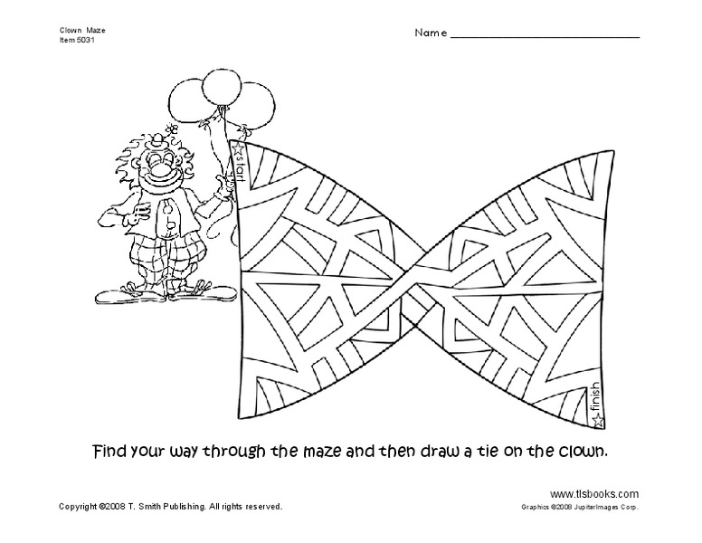 Clown Maze Worksheet