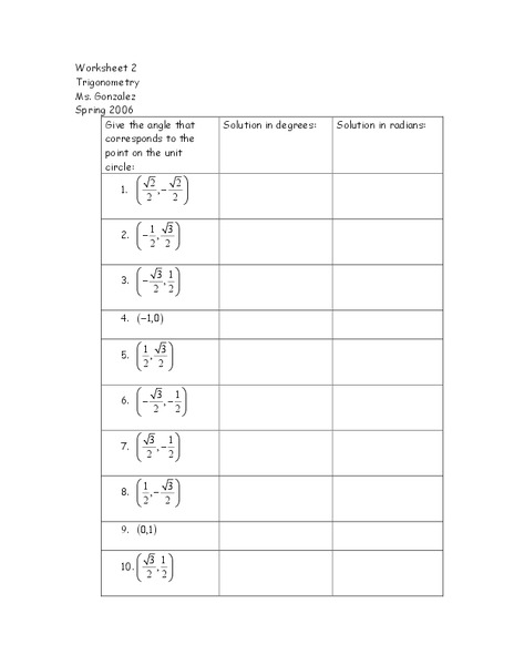 Trigonometry: Circles and Angles Worksheet