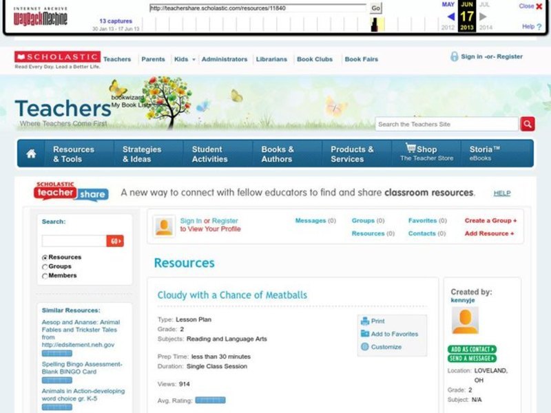 Cloudy with A Chance of Meatballs Lesson Plan