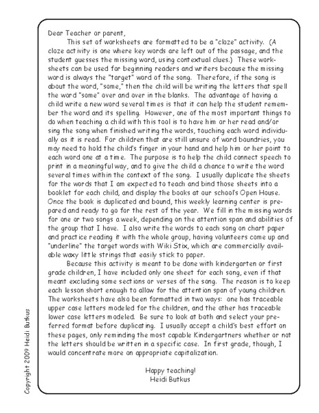 Cloze Activity Worksheet