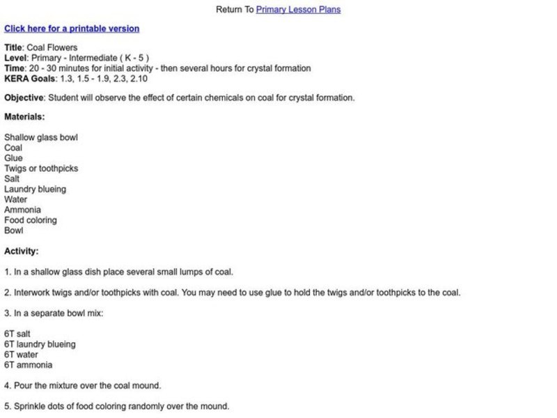 Coal Flowers Lesson Plan