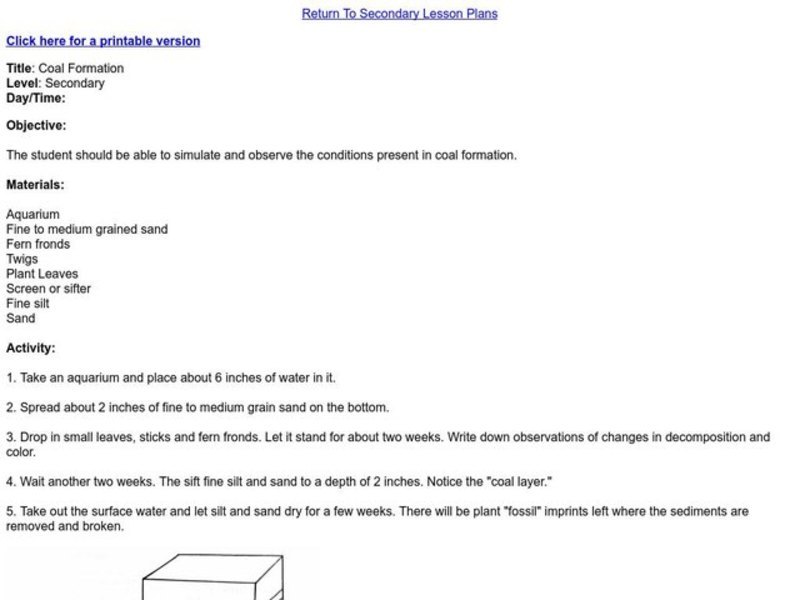 Coal Formation Lesson Plan