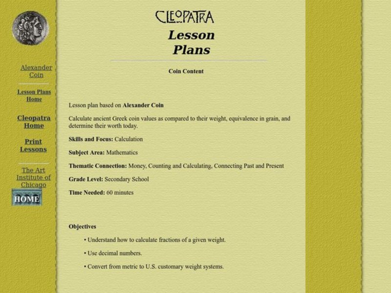 Coin Content Lesson Plan