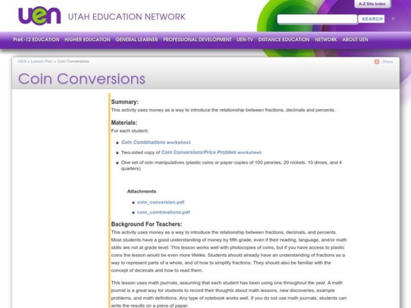 Coin Conversions Lesson Plan
