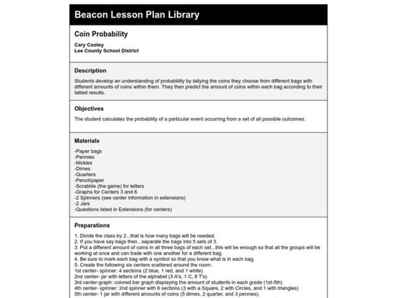 Coin Probability Lesson Plan