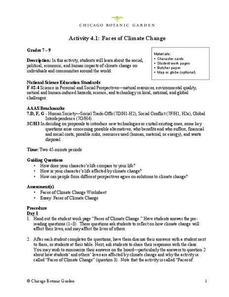 Faces of Climate Change Lesson Plan