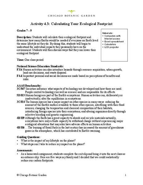Calculating Your Ecological Footprint Lesson Plan