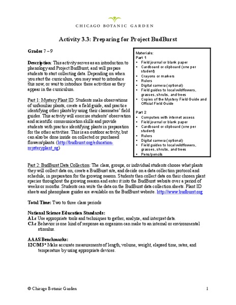 Preparing for Project BudBurst Lesson Plan