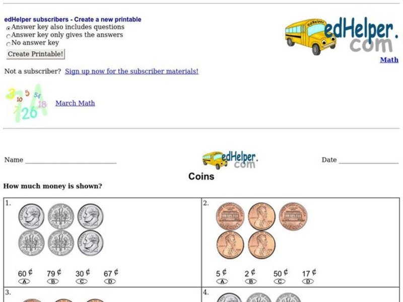 Coins Worksheet