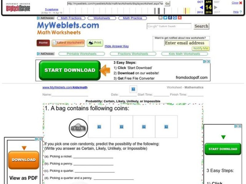 Coin Probability Worksheet