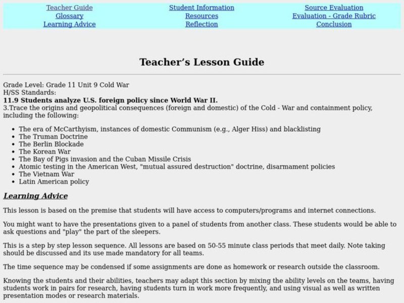 Cold War Lesson Plan