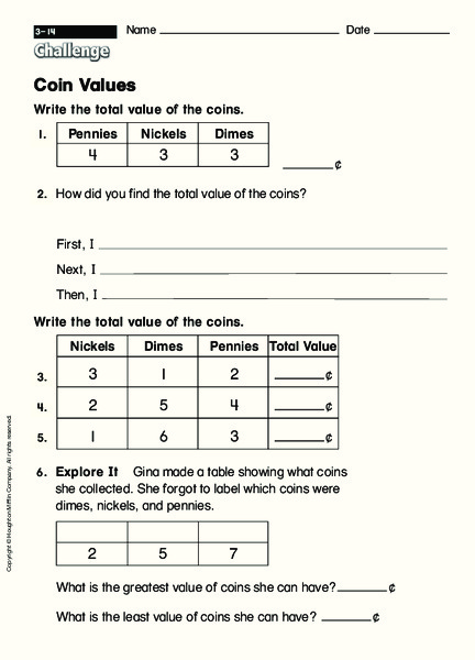 Coin Values Worksheet