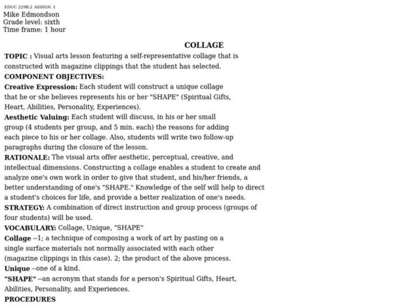 Collage Lesson Plan