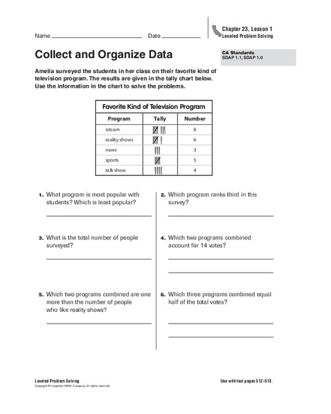 Collect and Organize Data Worksheet