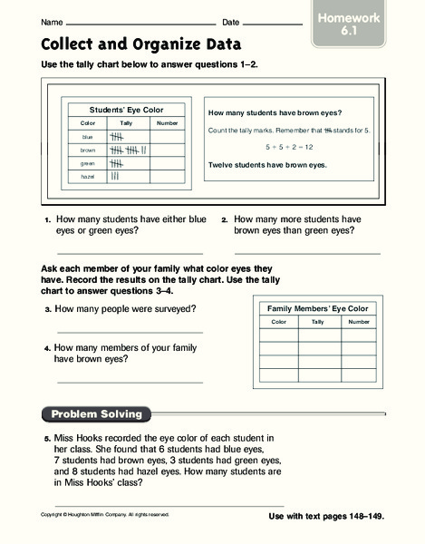 Collect and Organize Data: Homework Worksheet