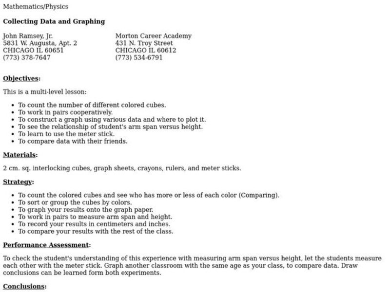 Collecting Data and Graphing Lesson Plan