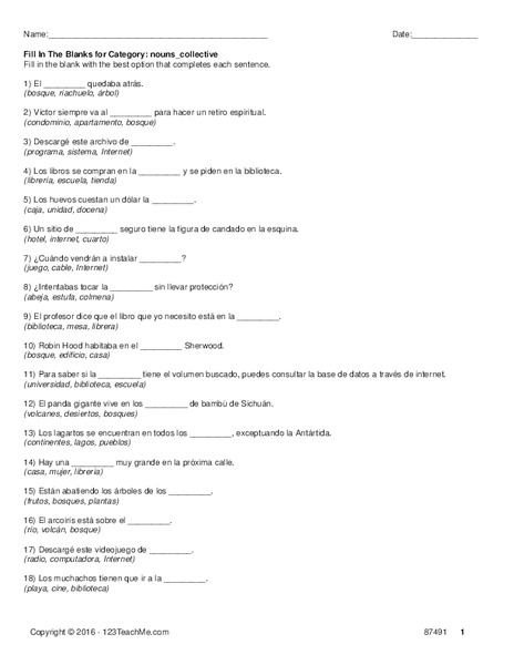 Collective Nouns Worksheet