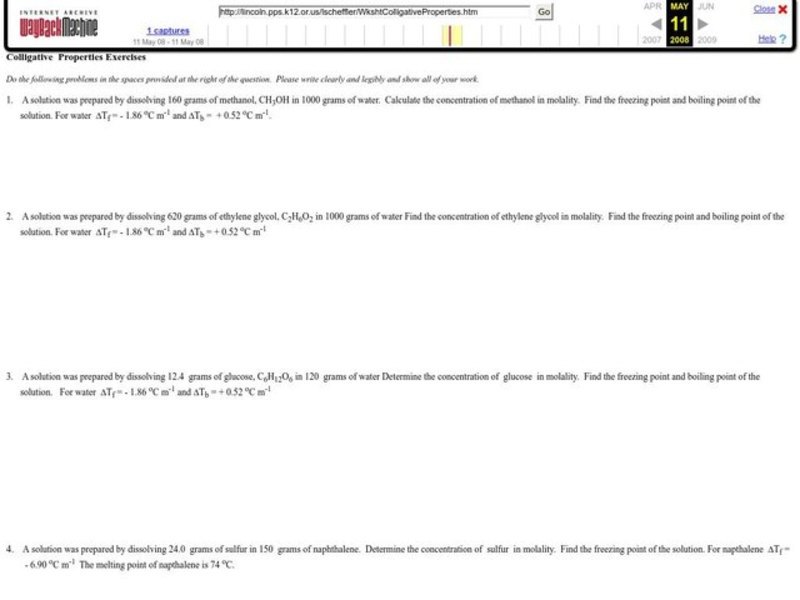 Colligative Properties Worksheet